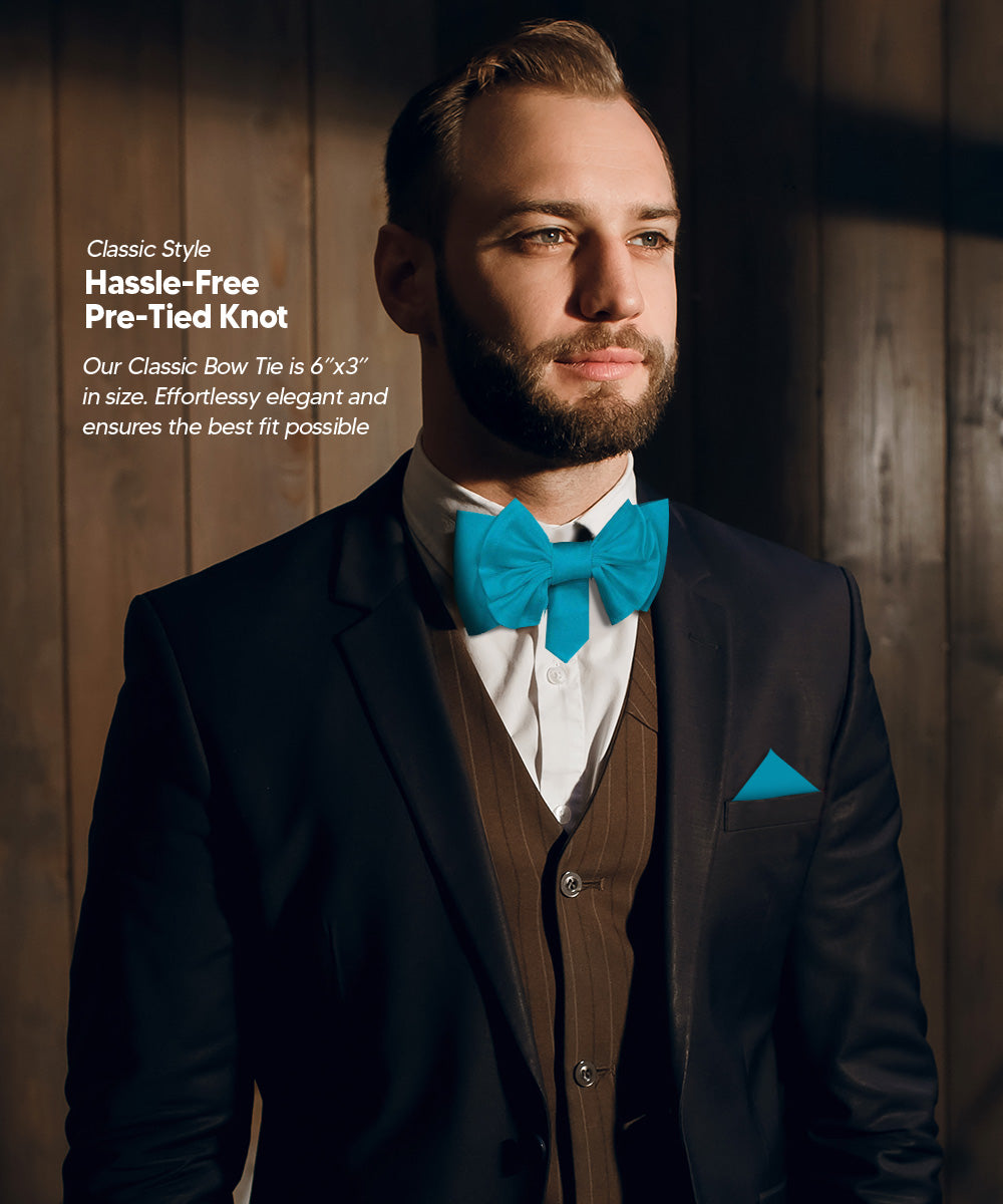 Vittorio Farina Men's XL Solid Satin Bow Tie &amp; Pocket Square in Gift Box