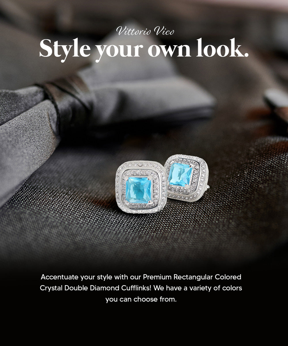 Vittorio Vico Men's Large Square Colorstone Crystal Double Diamond Set Cufflinks: CL75XX Series