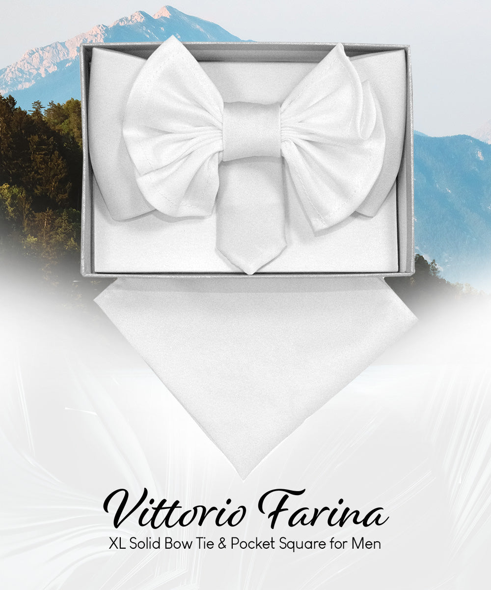 Vittorio Farina Men's XL Solid Satin Bow Tie &amp; Pocket Square in Gift Box