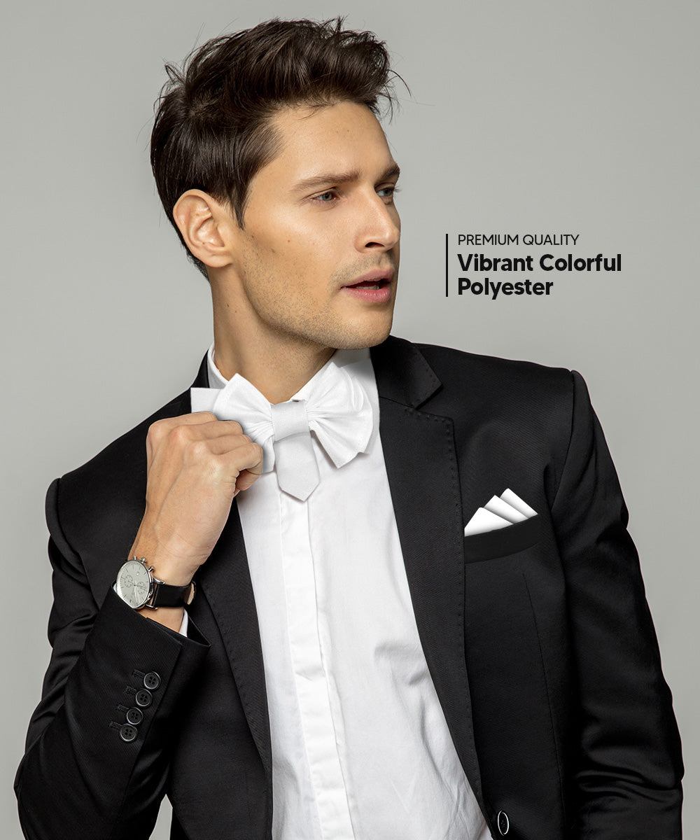 Vittorio Farina Men's XL Solid Satin Bow Tie &amp; Pocket Square in Gift Box