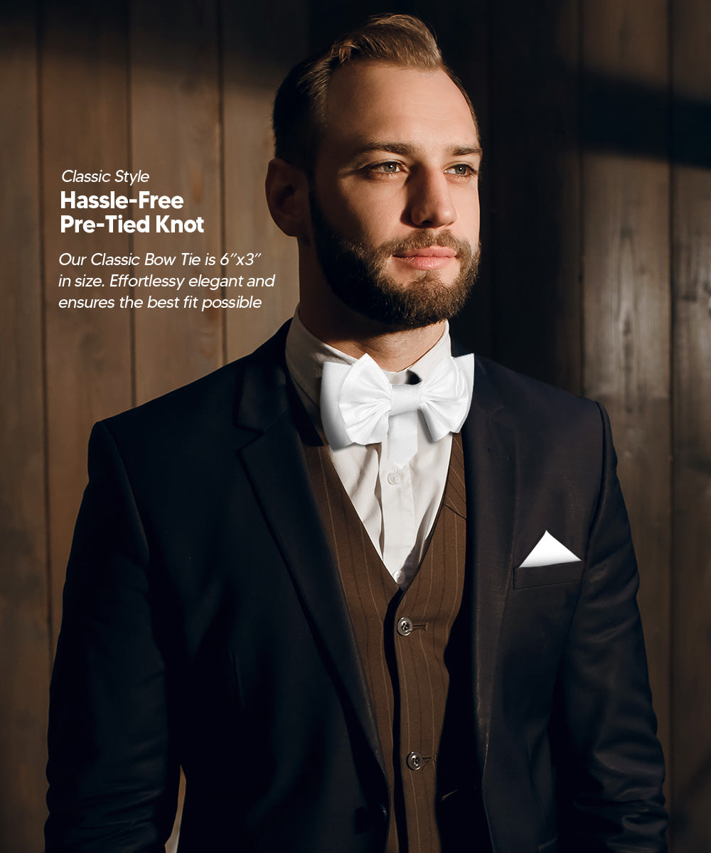 Vittorio Farina Men's XL Solid Satin Bow Tie &amp; Pocket Square in Gift Box