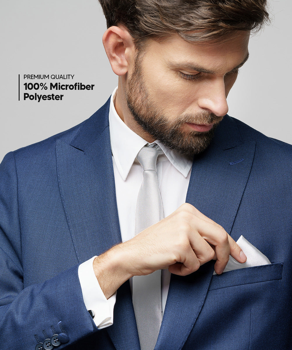 Vittorio Farina Solid Satin Necktie &amp; Pocket Square Multipacks - NH - SOLID - 3_WHITE - Classy Cufflinks