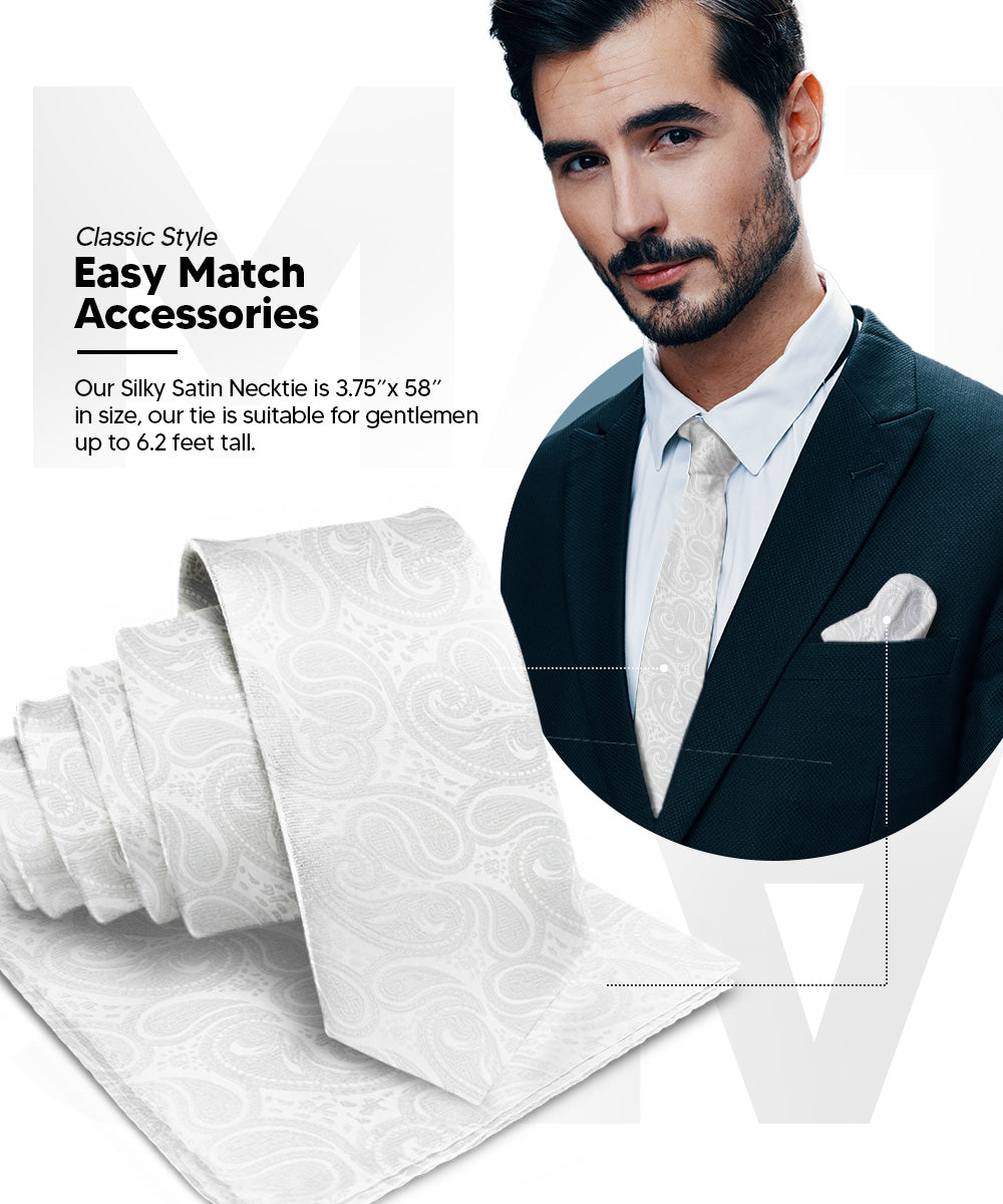 Vittorio Farina Woven Paisley Necktie &amp; Pocket Square Multipacks - NH - WP - 3_WHITE - Classy Cufflinks