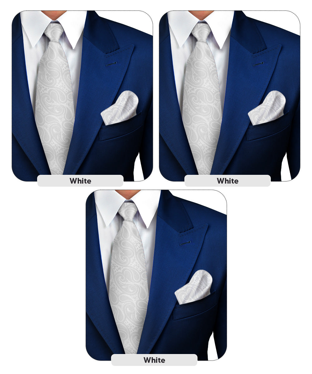 Vittorio Farina Woven Paisley Necktie &amp; Pocket Square Multipacks - NH - WP - 3_WHITE - Classy Cufflinks