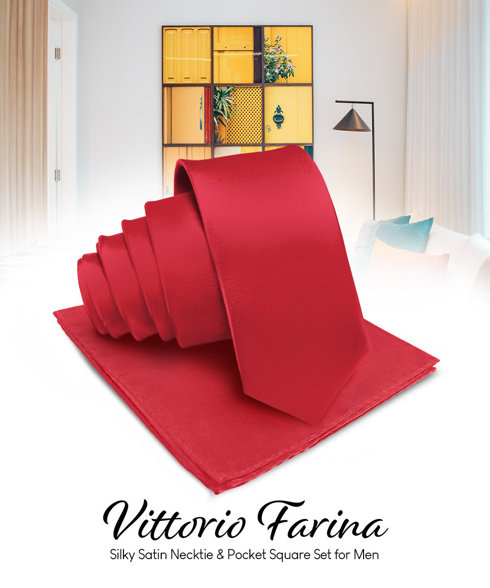 Vittorio Farina Men's Satin Necktie &amp; Pocket Square