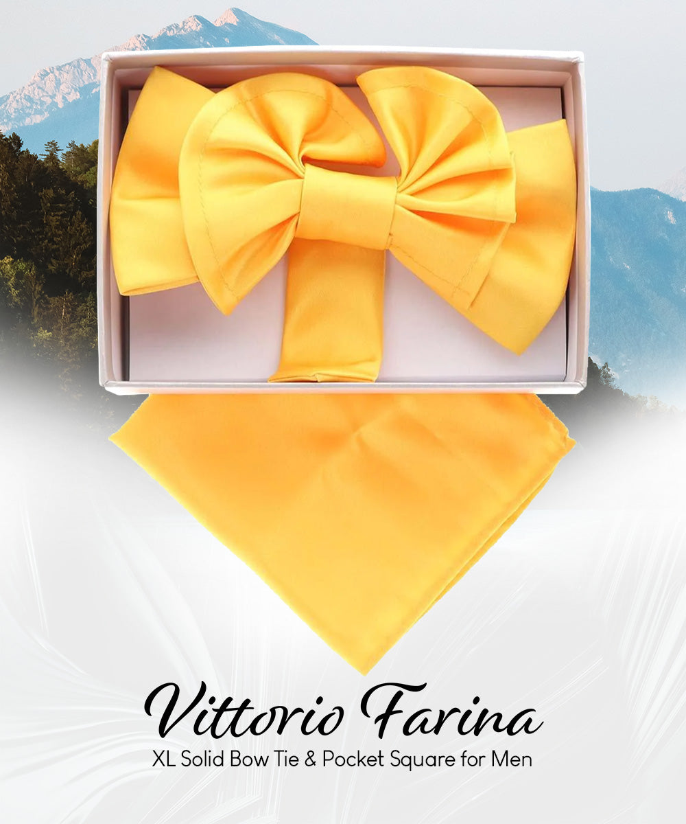 Vittorio Farina Men's XL Solid Satin Bow Tie &amp; Pocket Square in Gift Box