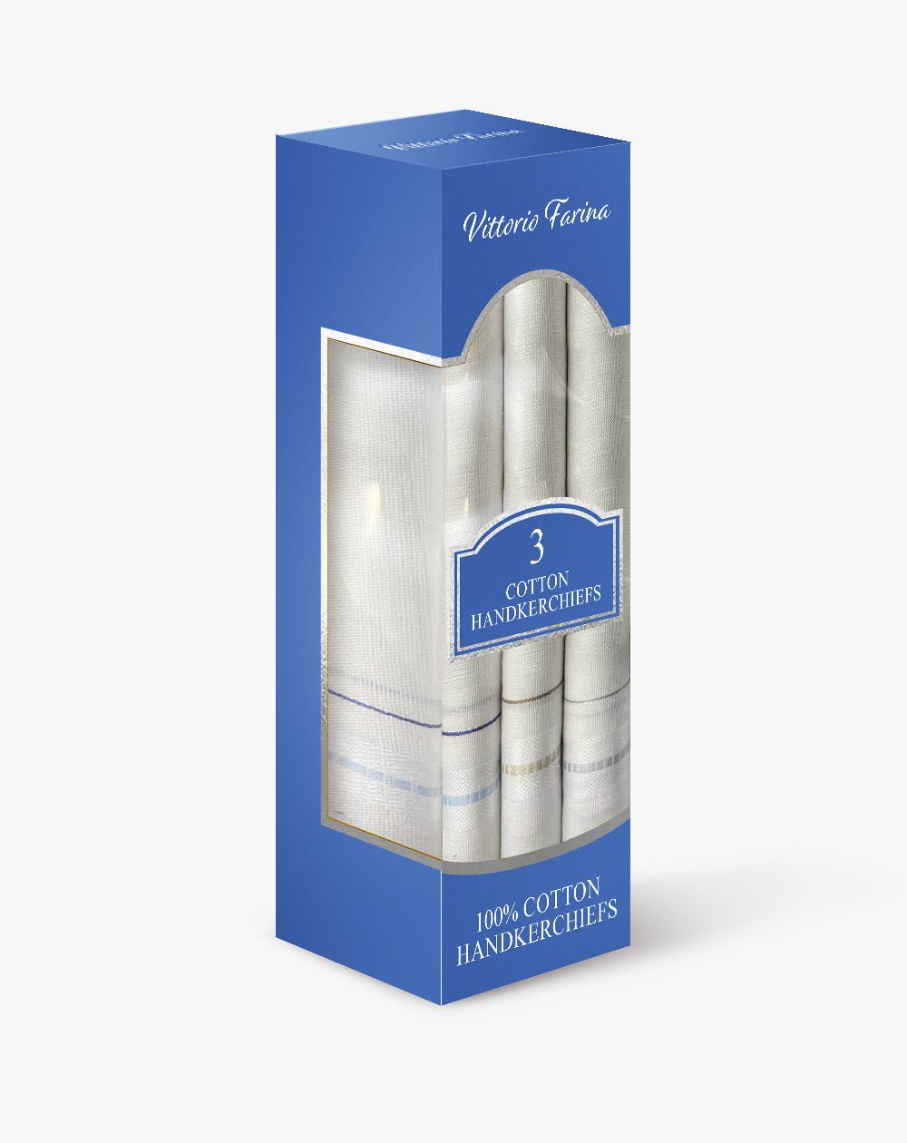 Vittorio Farina Men&#39;s White Cotton Handkerchiefs in Gift Box: 3, 6 &amp; 12 Pack - ACC - H - 3 - Classy Cufflinks