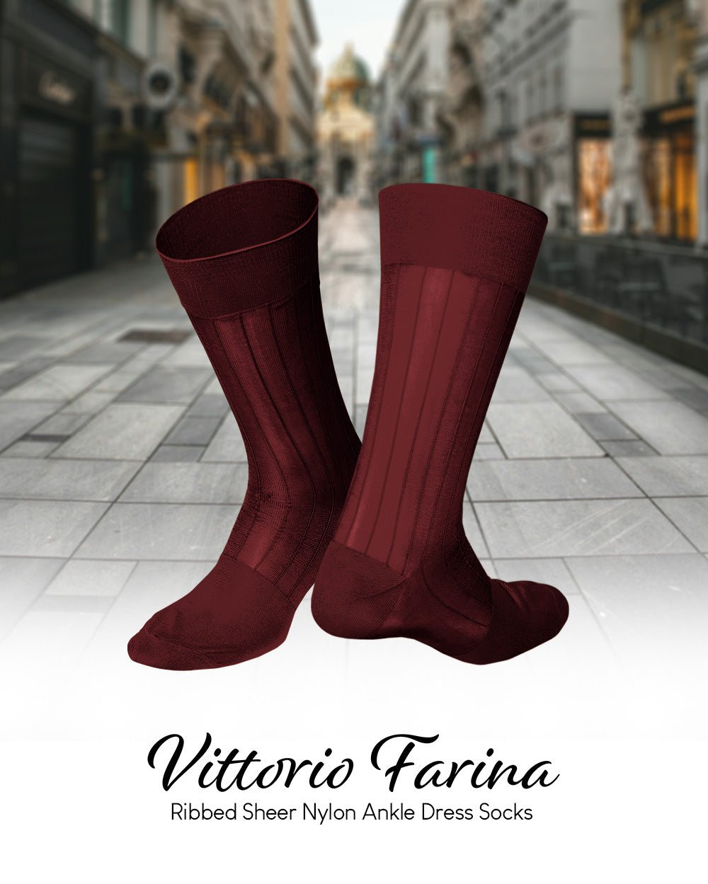 Vittorio Farina Men's Ribbed Shear Nylon Anklet Dress Socks - ank - burg - 12 - Classy Cufflinks