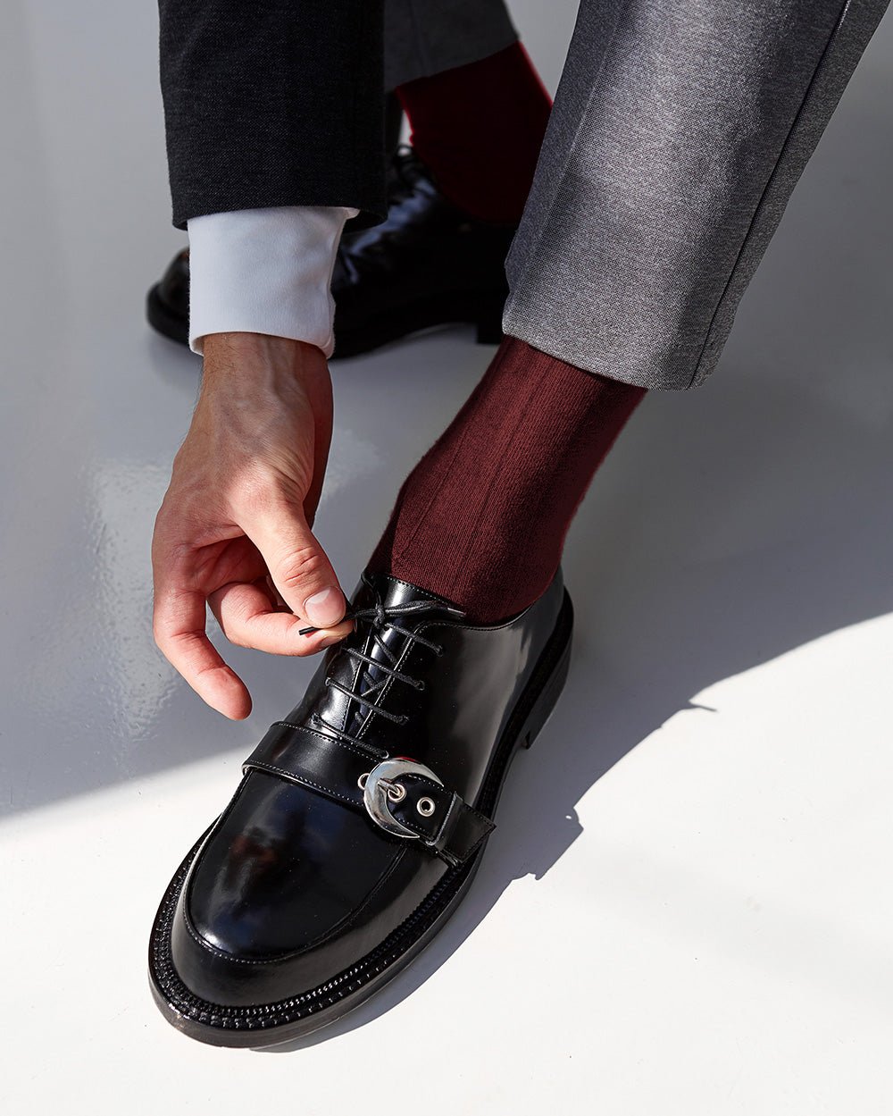 Vittorio Farina Men's Ribbed Shear Nylon Anklet Dress Socks - ank - burg - 12 - Classy Cufflinks