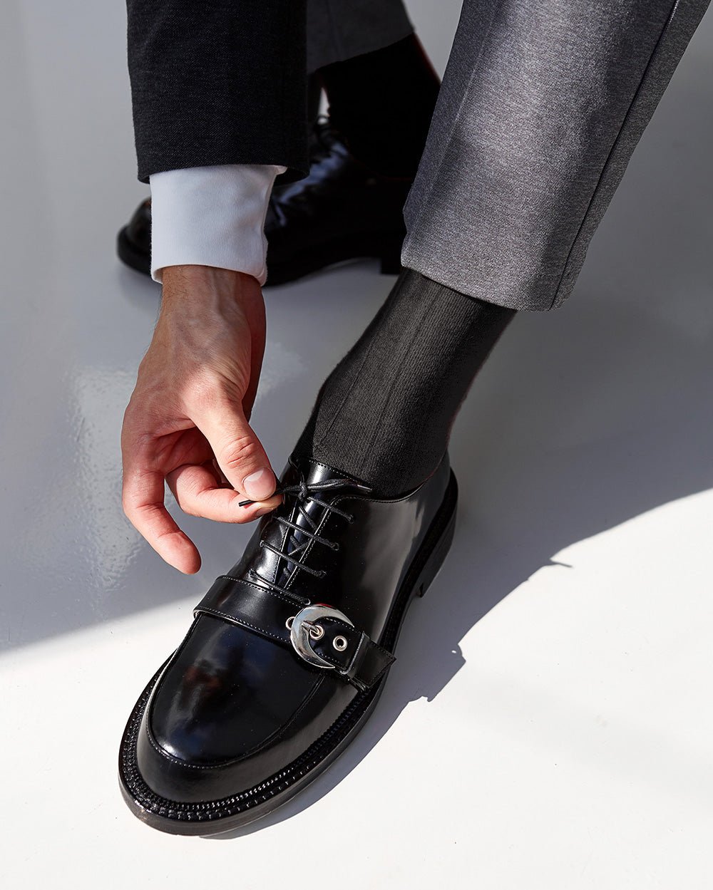 Vittorio Farina Men's Ribbed Shear Nylon Anklet Dress Socks - ank - charcoal - 12 - Classy Cufflinks