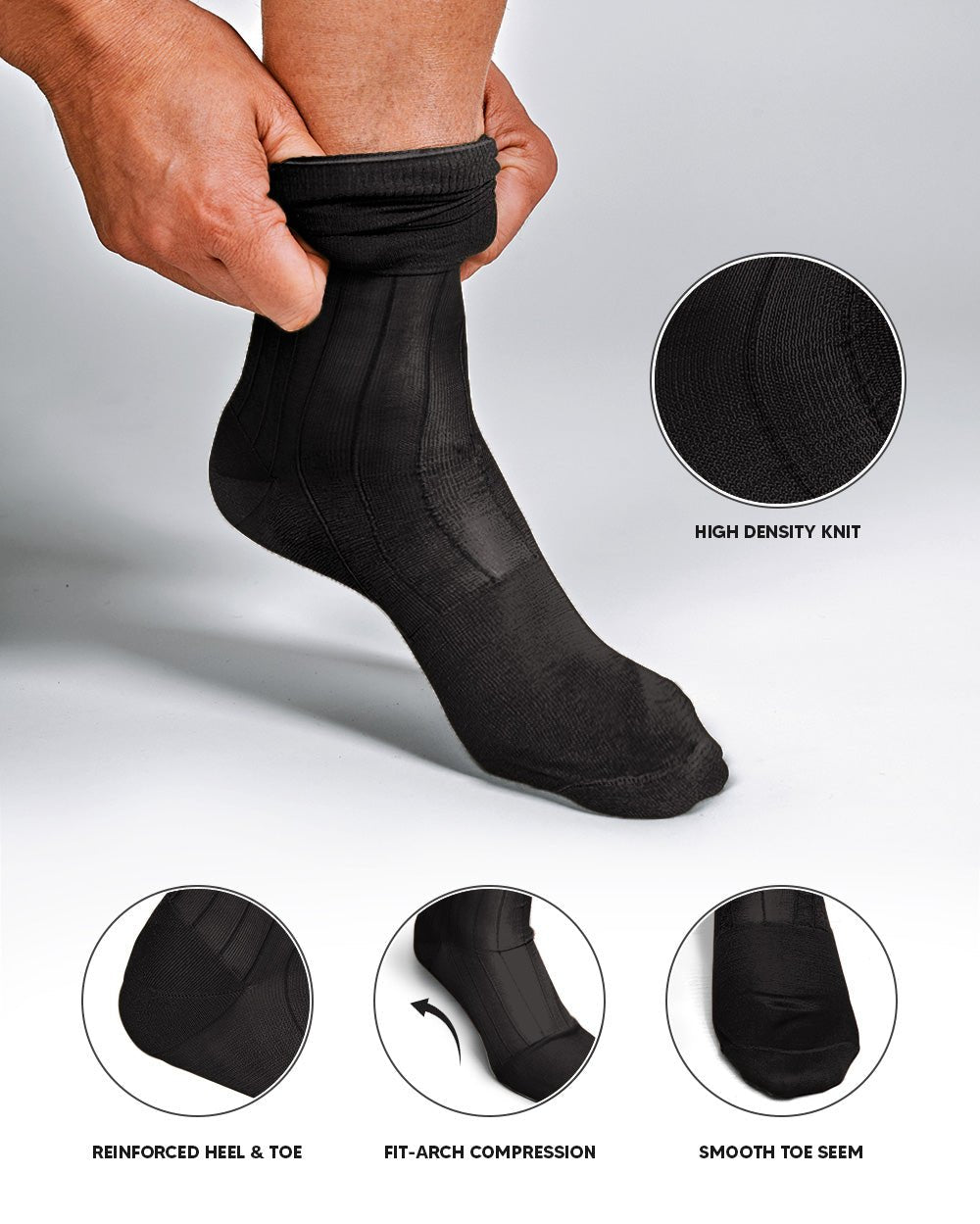 Vittorio Farina Men's Ribbed Shear Nylon Anklet Dress Socks - ank - charcoal - 12 - Classy Cufflinks