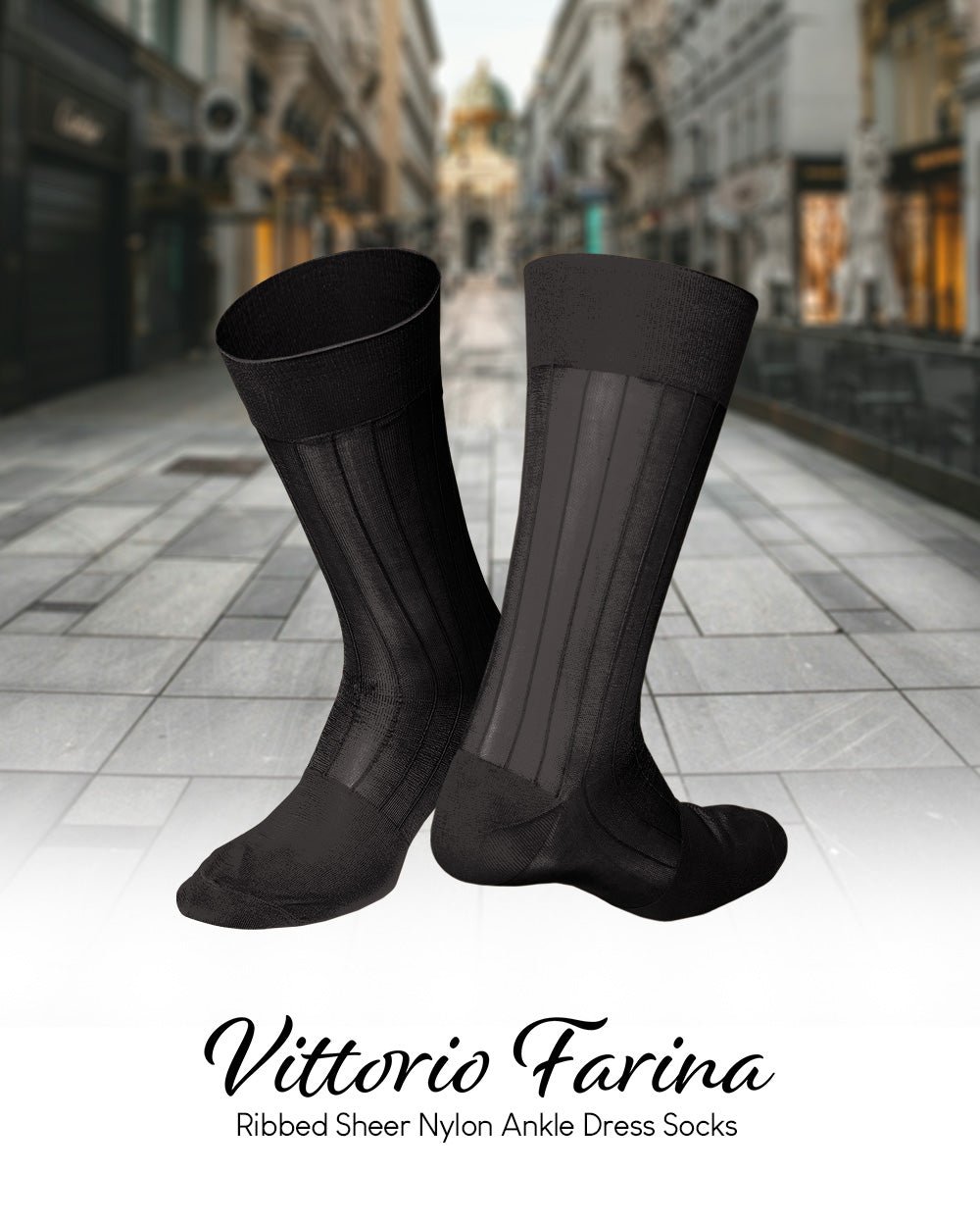 Vittorio Farina Men's Ribbed Shear Nylon Anklet Dress Socks - ank - charcoal - 3 - Classy Cufflinks