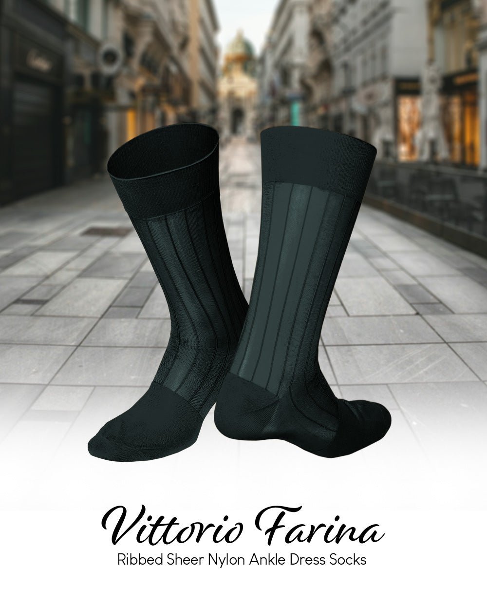 Vittorio Farina Men's Ribbed Shear Nylon Anklet Dress Socks - ank - hunter - 12 - Classy Cufflinks