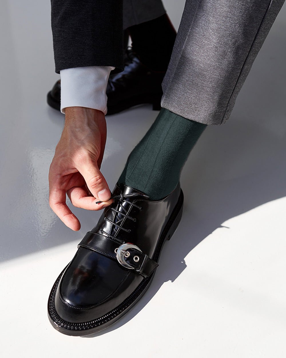 Vittorio Farina Men's Ribbed Shear Nylon Anklet Dress Socks - ank - hunter - 12 - Classy Cufflinks