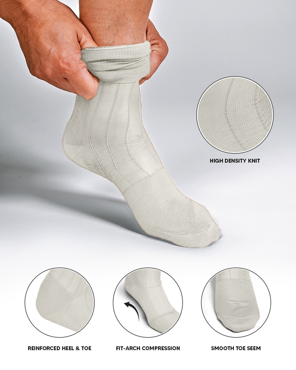 Vittorio Farina Men's Ribbed Shear Nylon Anklet Dress Socks - ank - ivory - 3 - Classy Cufflinks