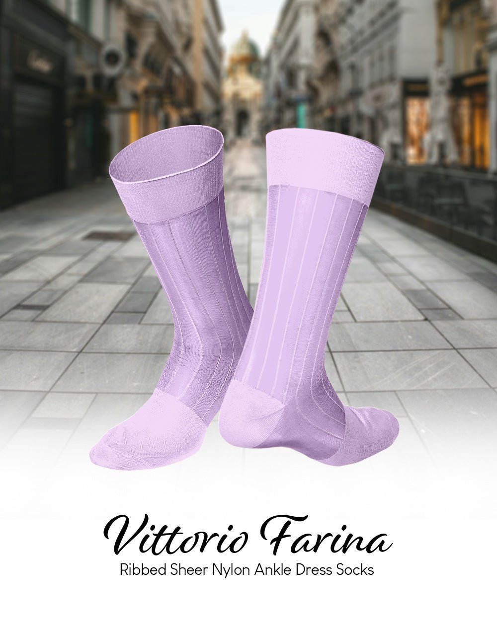 Vittorio Farina Men's Ribbed Shear Nylon Anklet Dress Socks - ank - lavender - 12 - Classy Cufflinks