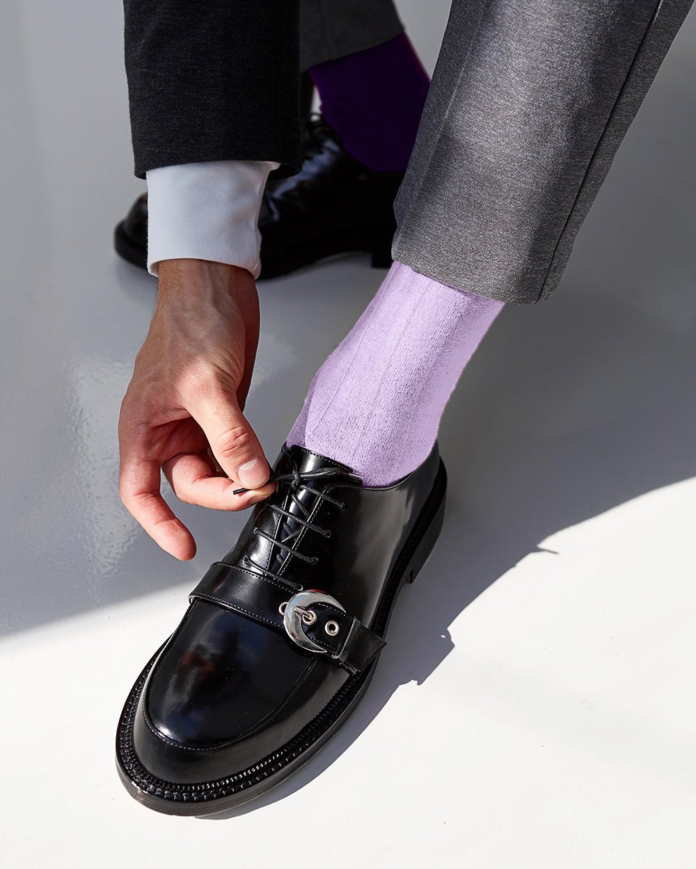 Vittorio Farina Men's Ribbed Shear Nylon Anklet Dress Socks - ank - lavender - 12 - Classy Cufflinks