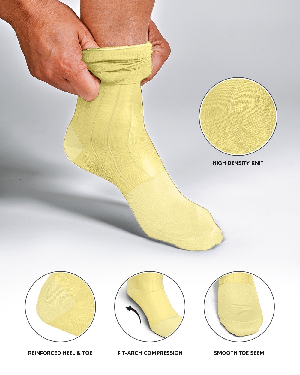 Vittorio Farina Men's Ribbed Shear Nylon Anklet Dress Socks - ank - maize - 12 - Classy Cufflinks