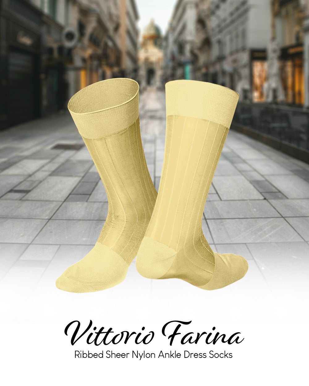 Vittorio Farina Men's Ribbed Shear Nylon Anklet Dress Socks - ank - maize - 3 - Classy Cufflinks