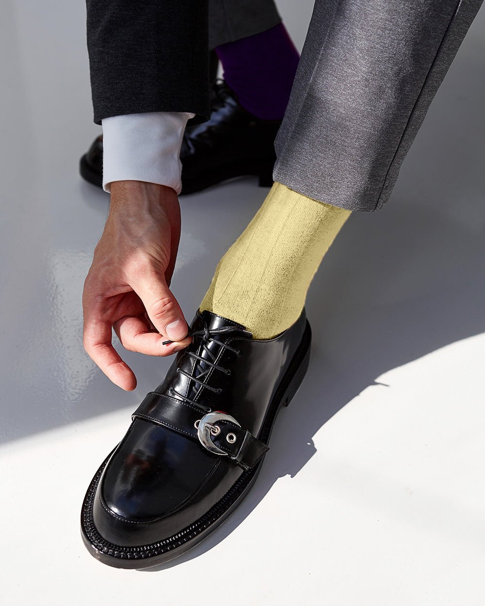 Vittorio Farina Men's Ribbed Shear Nylon Anklet Dress Socks - ank - maize - 3 - Classy Cufflinks