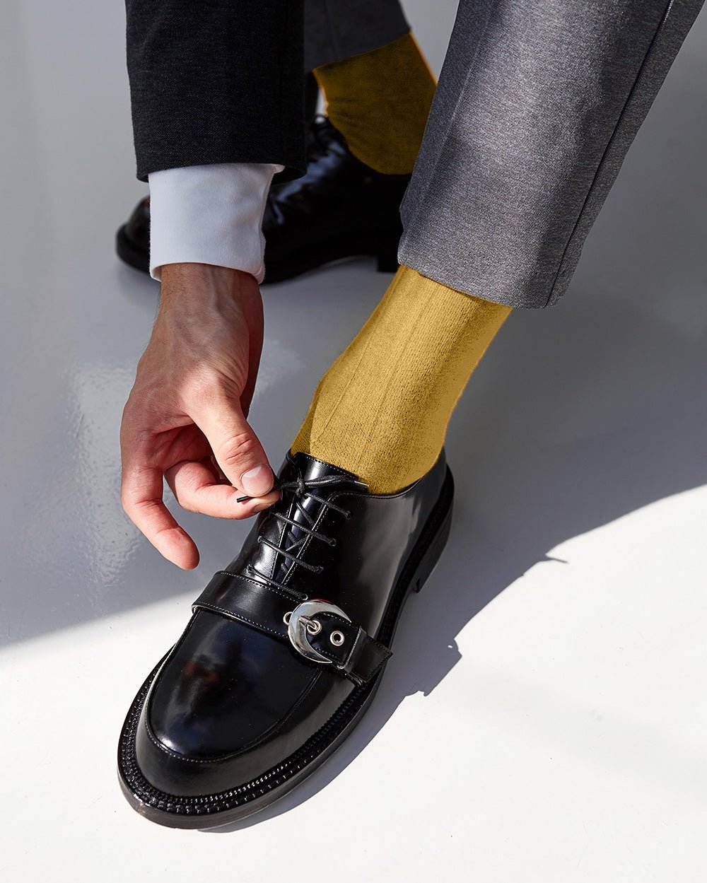 Vittorio Farina Men's Ribbed Shear Nylon Anklet Dress Socks - ank - mustard - 12 - Classy Cufflinks