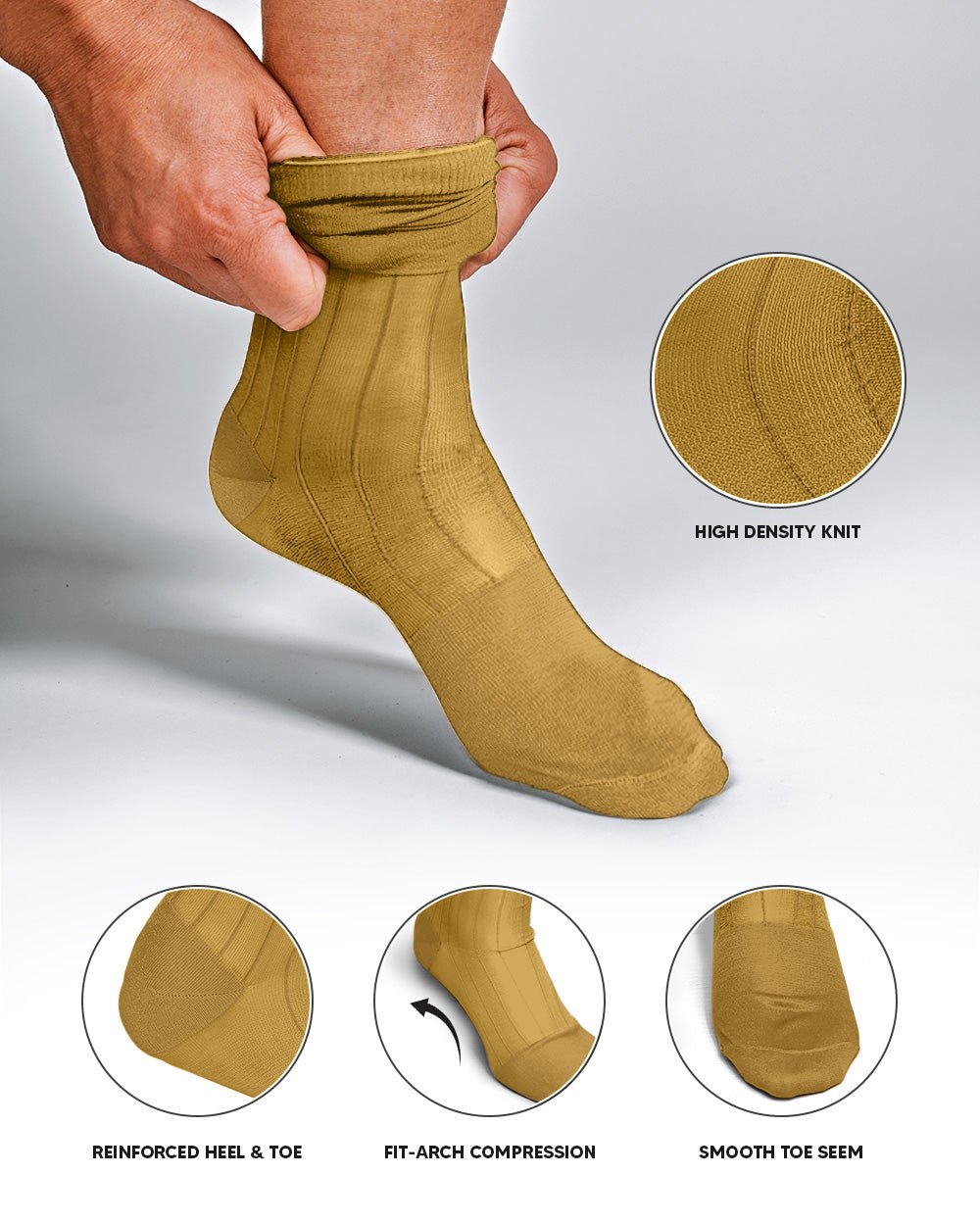Vittorio Farina Men's Ribbed Shear Nylon Anklet Dress Socks - ank - mustard - 12 - Classy Cufflinks