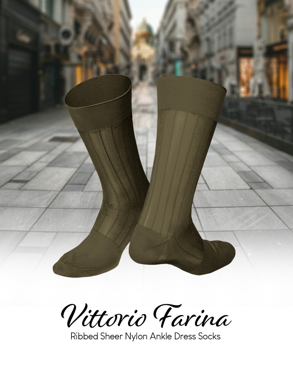 Vittorio Farina Men's Ribbed Shear Nylon Anklet Dress Socks - ank - olive - 12 - Classy Cufflinks