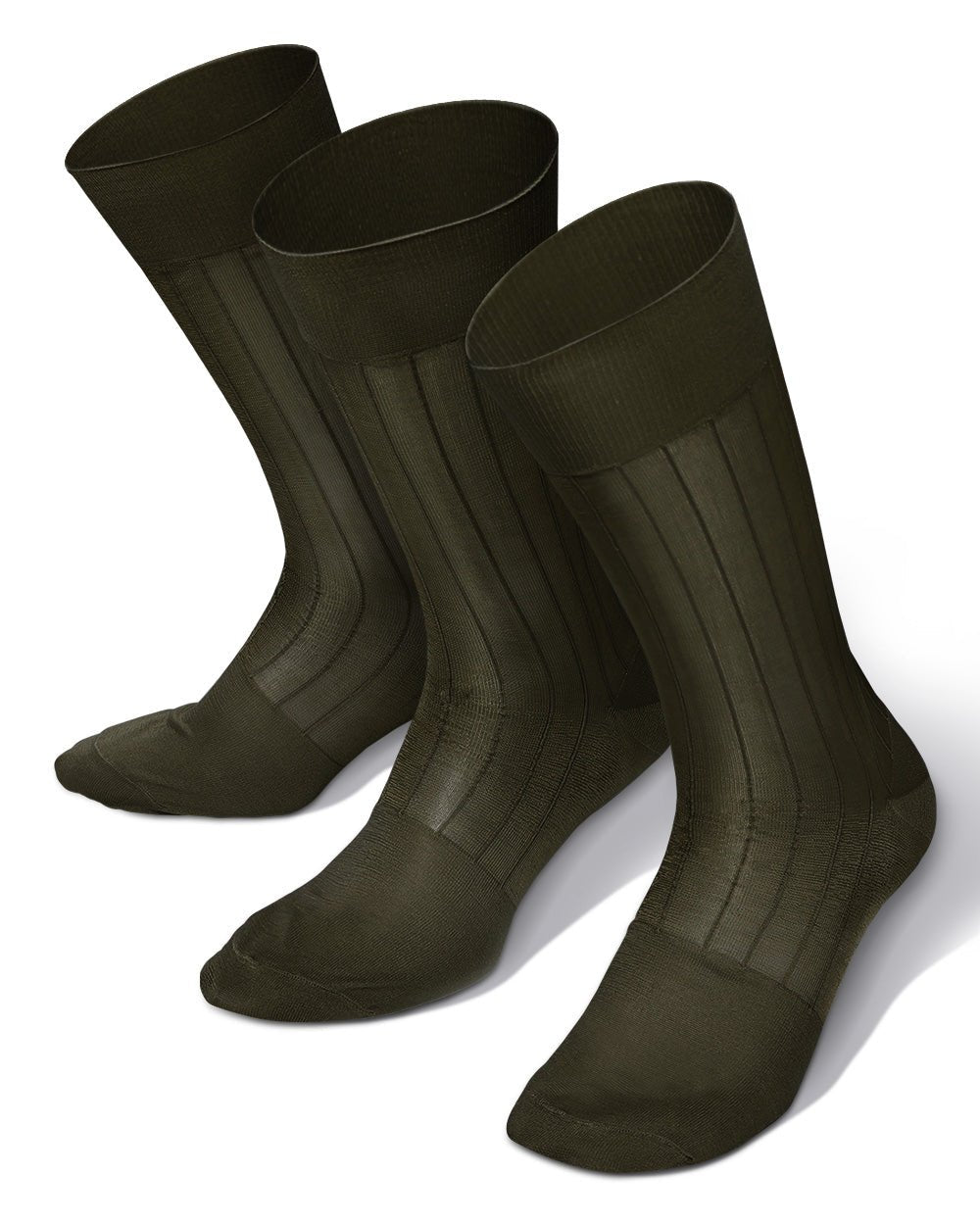 Vittorio Farina Men's Ribbed Shear Nylon Anklet Dress Socks - ank - olive - 3 - Classy Cufflinks