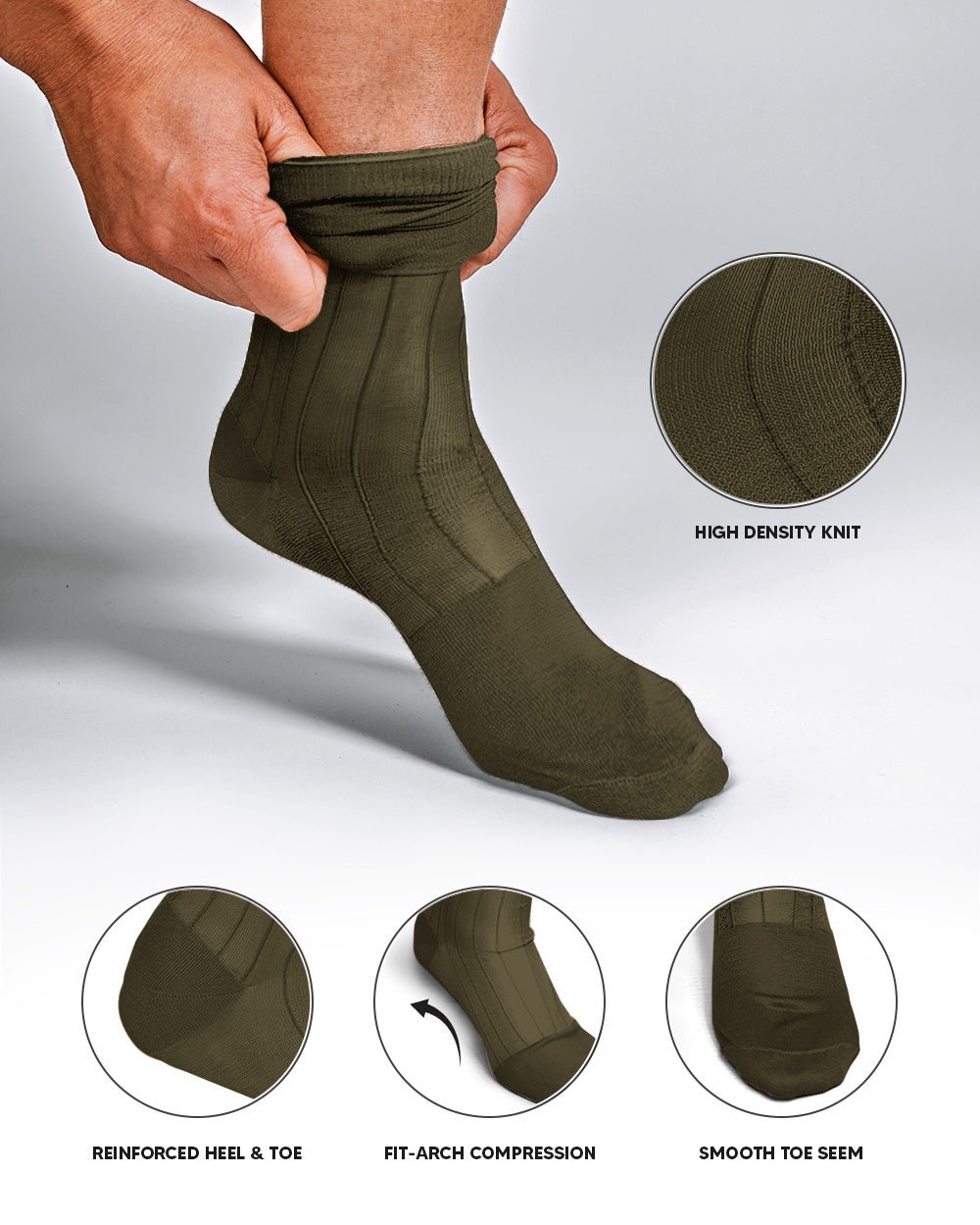 Vittorio Farina Men's Ribbed Shear Nylon Anklet Dress Socks - ank - olive - 3 - Classy Cufflinks