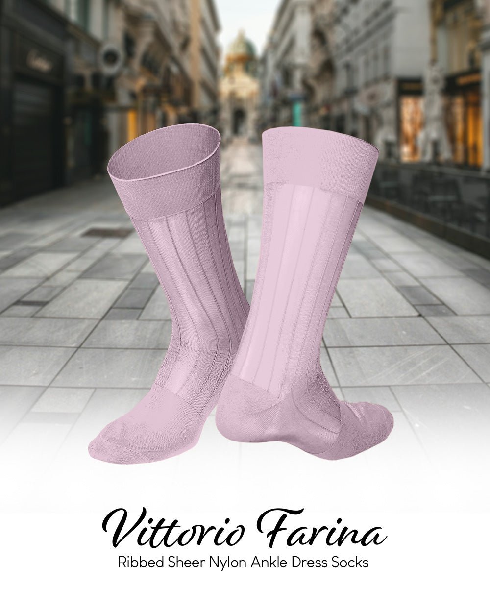 Vittorio Farina Men's Ribbed Shear Nylon Anklet Dress Socks - ank - pink - 12 - Classy Cufflinks