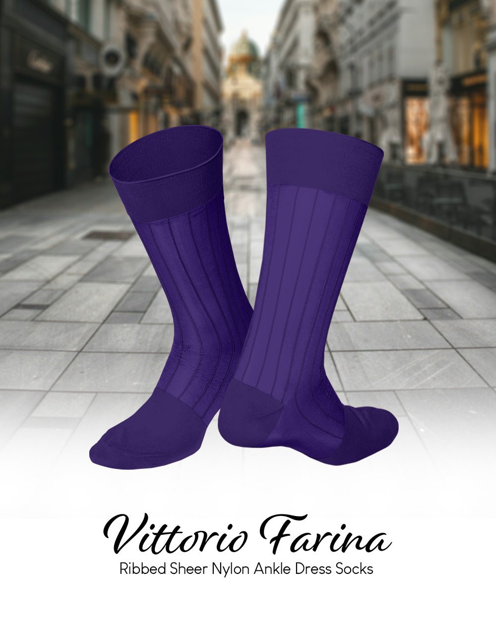 Vittorio Farina Men's Ribbed Shear Nylon Anklet Dress Socks - ank - purple - 12 - Classy Cufflinks