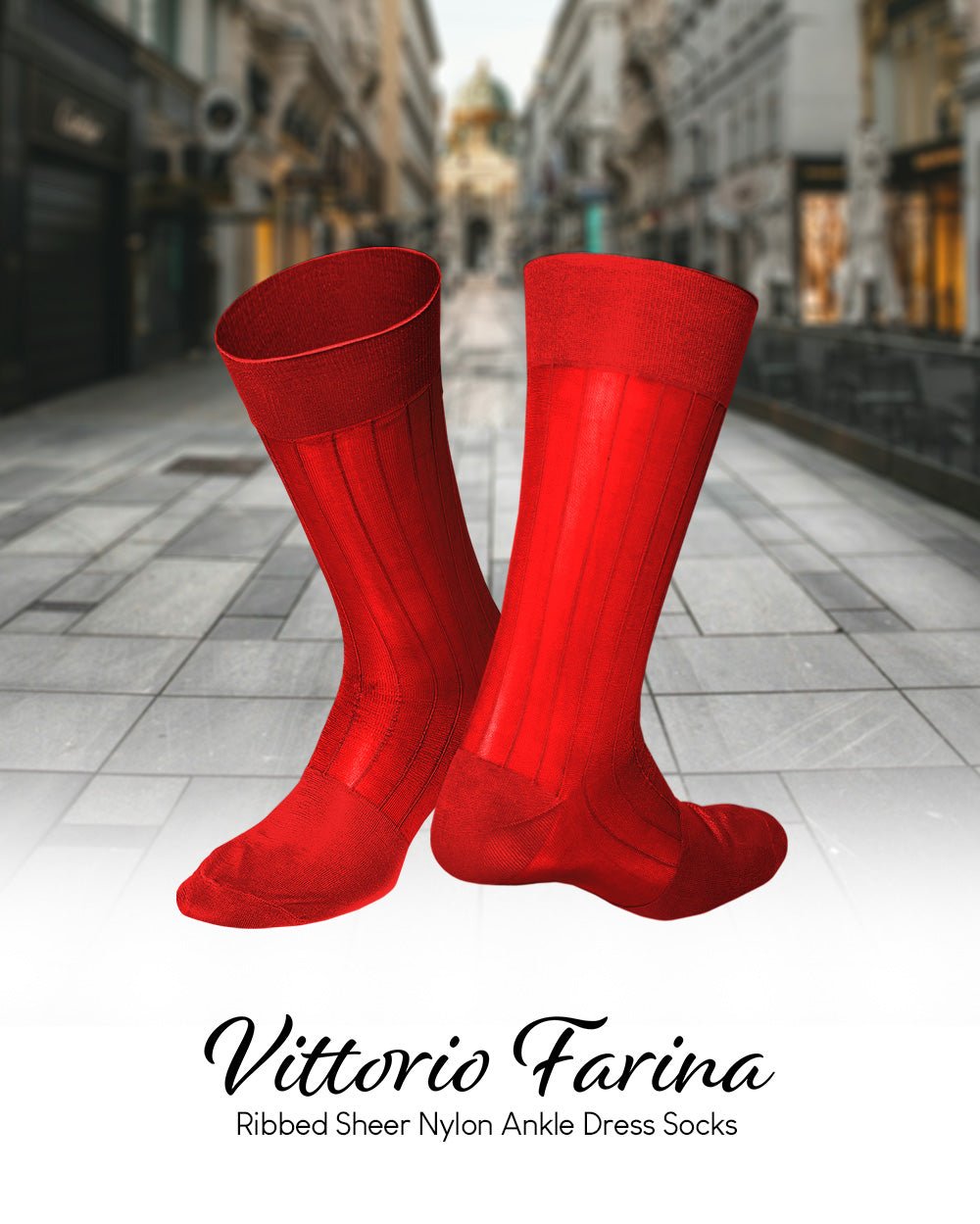 Vittorio Farina Men's Ribbed Shear Nylon Anklet Dress Socks - ank - red - 3 - Classy Cufflinks