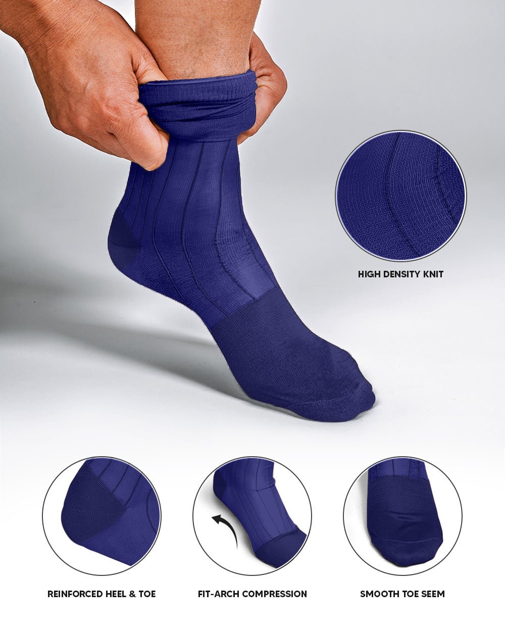 Vittorio Farina Men's Ribbed Shear Nylon Anklet Dress Socks - ank - royal - 12 - Classy Cufflinks