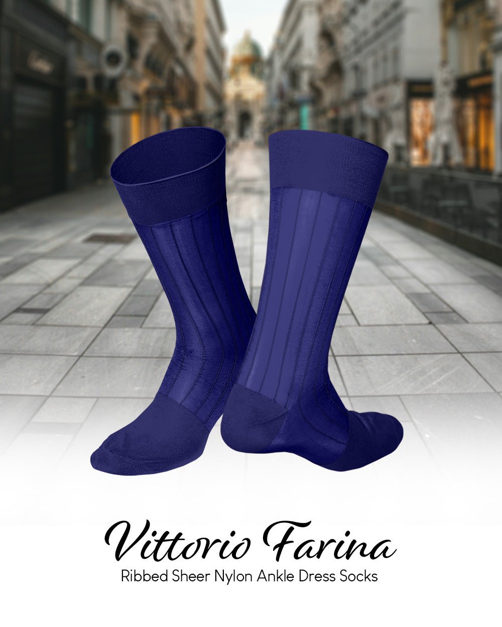 Vittorio Farina Men's Ribbed Shear Nylon Anklet Dress Socks - ank - royal - 12 - Classy Cufflinks