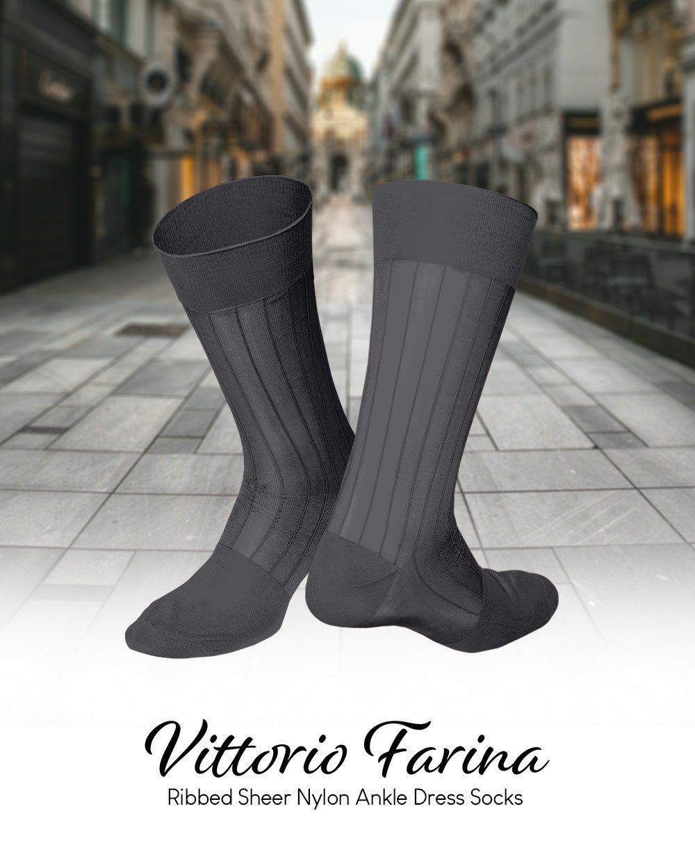 Vittorio Farina Men's Ribbed Shear Nylon Anklet Dress Socks - ank - royal - 3 - Classy Cufflinks