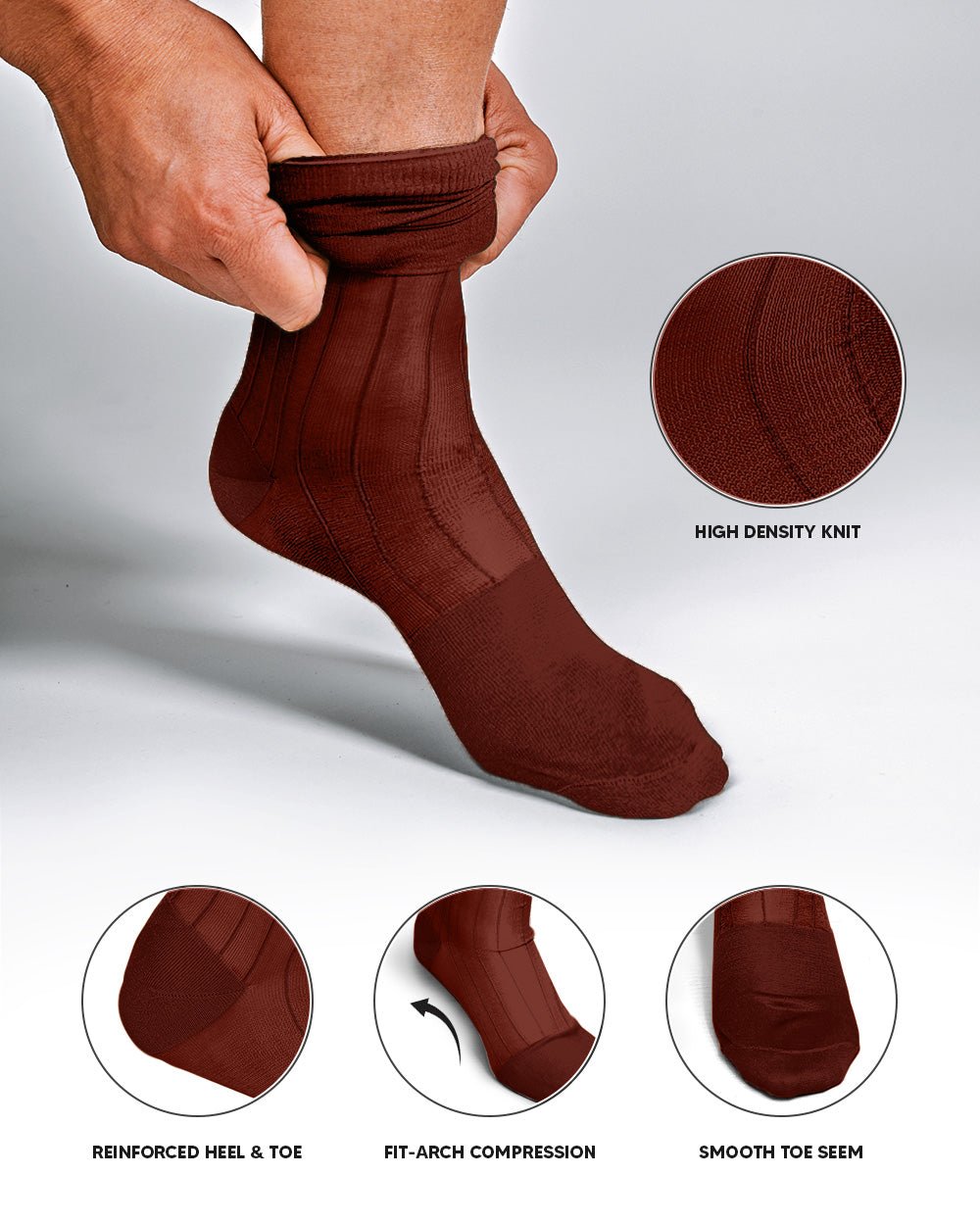 Vittorio Farina Men's Ribbed Shear Nylon Anklet Dress Socks - ank - rust - 12 - Classy Cufflinks