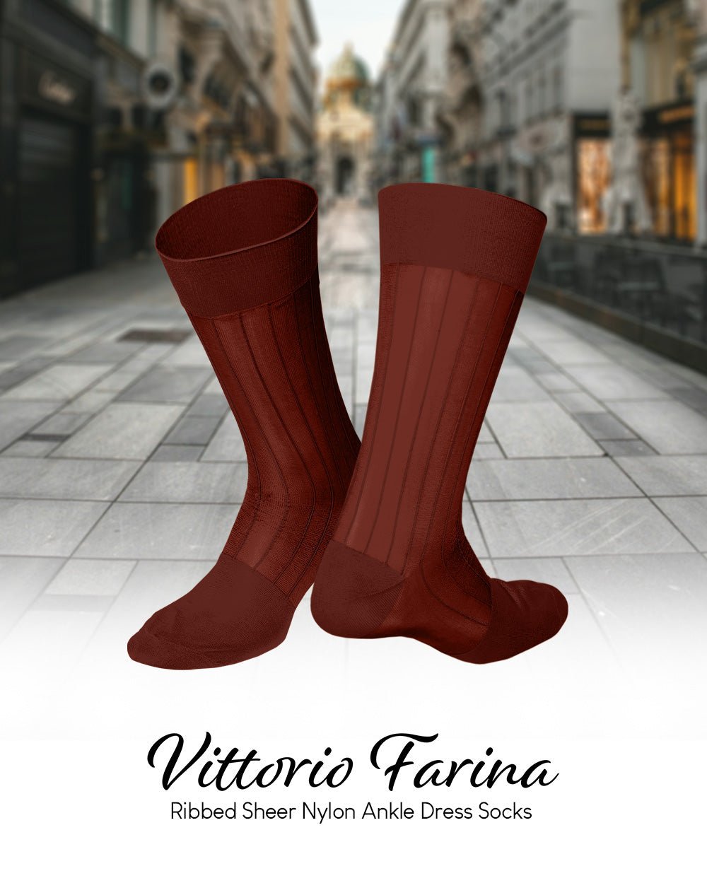 Vittorio Farina Men's Ribbed Shear Nylon Anklet Dress Socks - ank - rust - 12 - Classy Cufflinks
