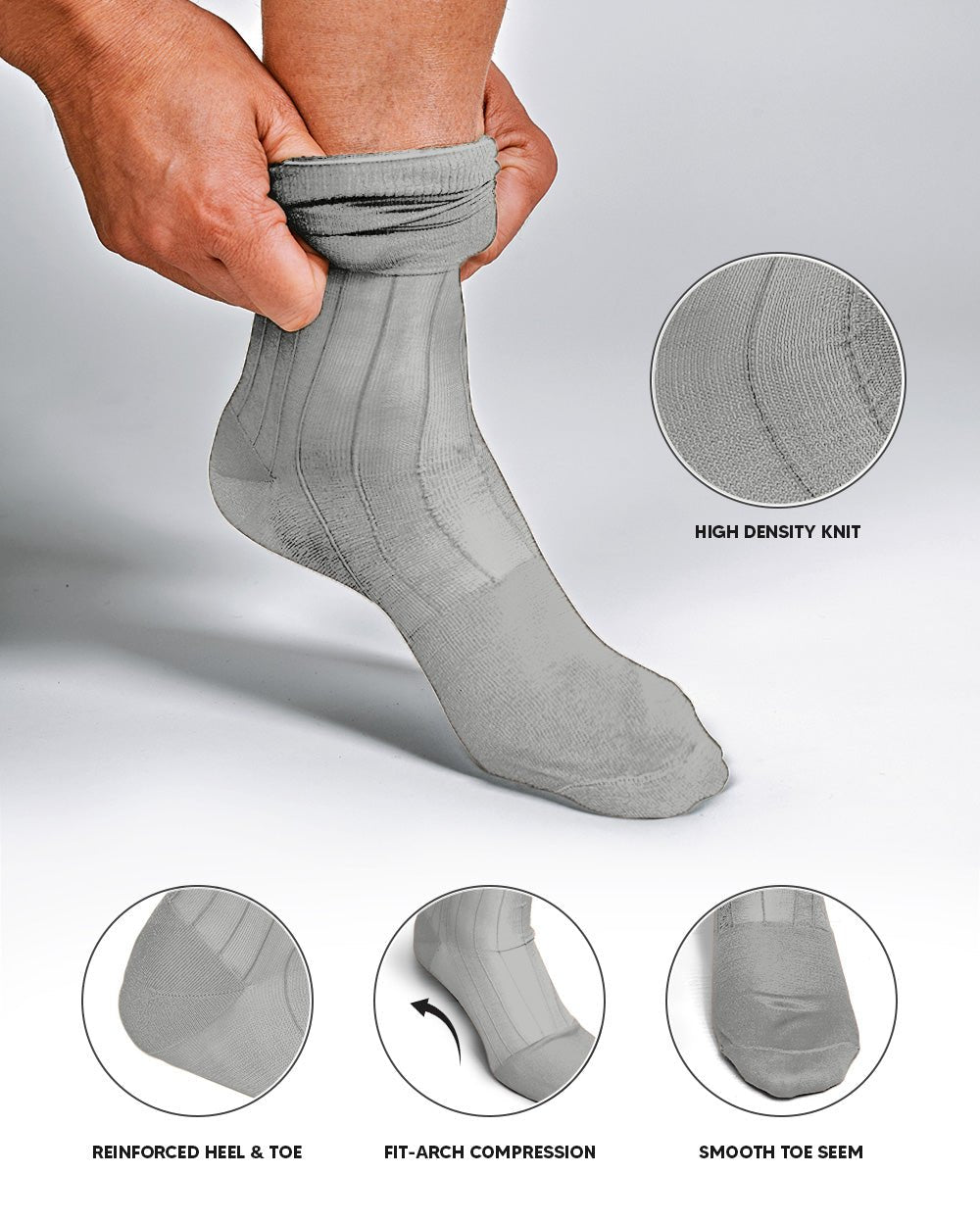 Vittorio Farina Men's Ribbed Shear Nylon Anklet Dress Socks - ank - silver - grey - 12 - Classy Cufflinks