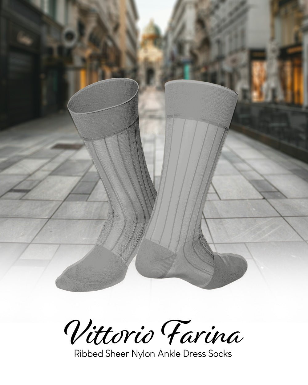 Vittorio Farina Men's Ribbed Shear Nylon Anklet Dress Socks - ank - silver - grey - 12 - Classy Cufflinks