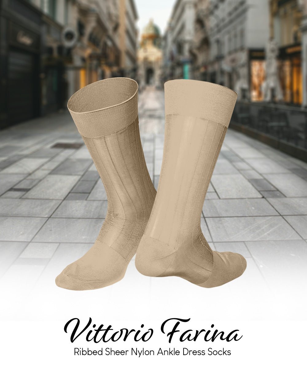 Vittorio Farina Men's Ribbed Shear Nylon Anklet Dress Socks - ank - taupe - 12 - Classy Cufflinks