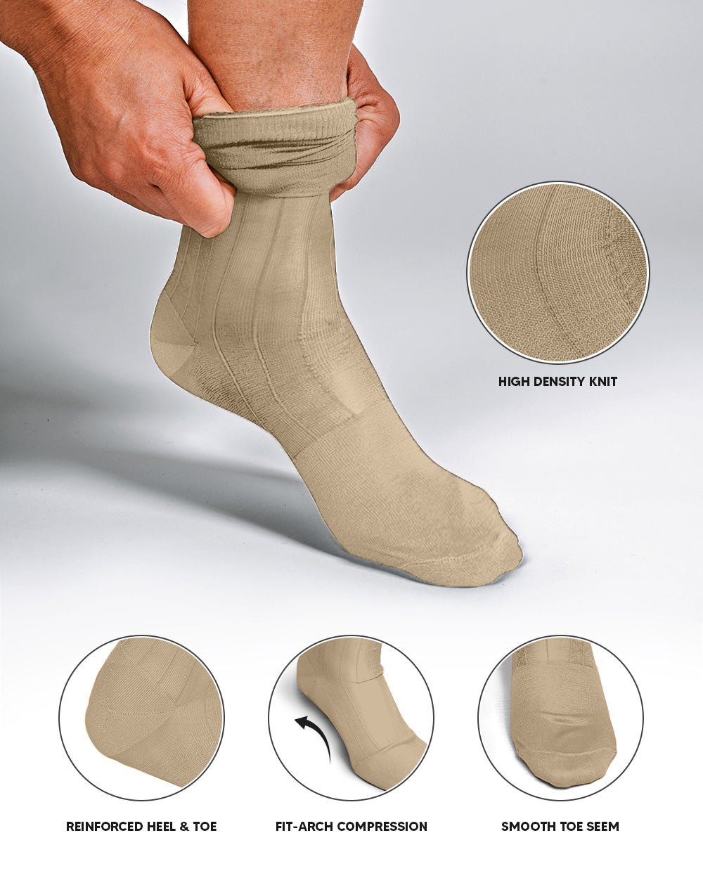 Vittorio Farina Men's Ribbed Shear Nylon Anklet Dress Socks - ank - taupe - 12 - Classy Cufflinks