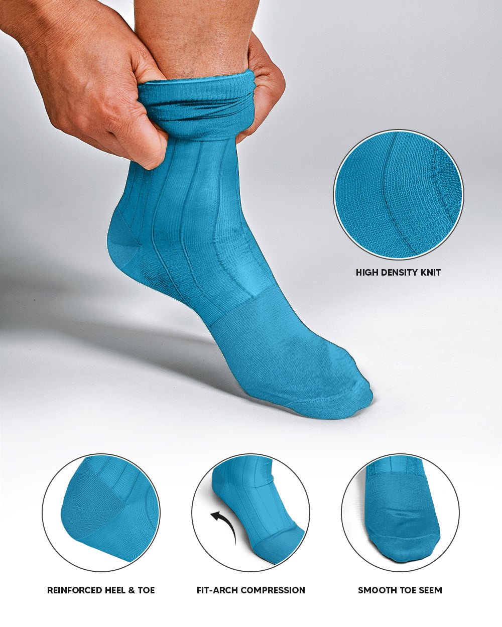 Vittorio Farina Men's Ribbed Shear Nylon Anklet Dress Socks - ank - turq - 12 - Classy Cufflinks