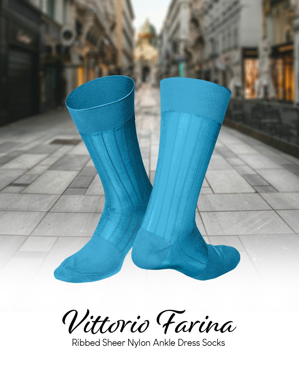 Vittorio Farina Men's Ribbed Shear Nylon Anklet Dress Socks - ank - turq - 3 - Classy Cufflinks