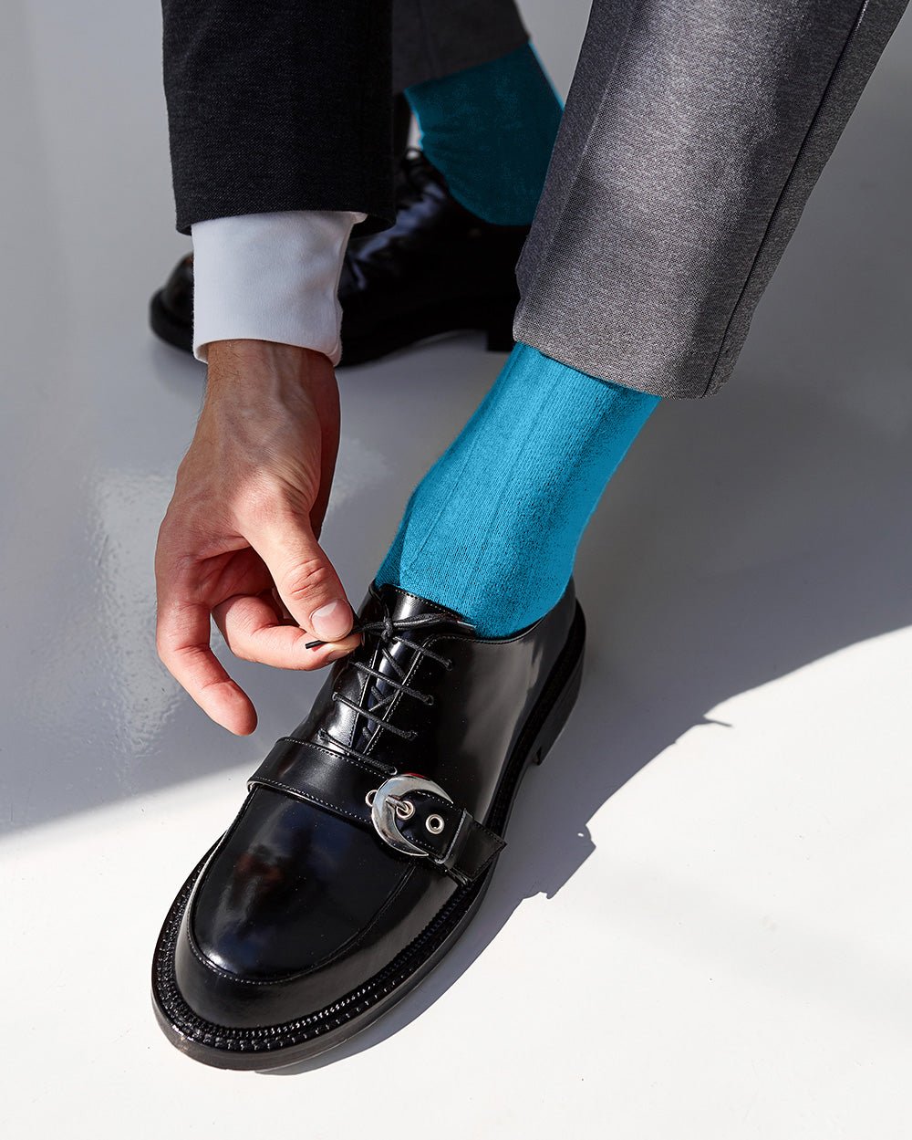 Vittorio Farina Men's Ribbed Shear Nylon Anklet Dress Socks - ank - turq - 3 - Classy Cufflinks