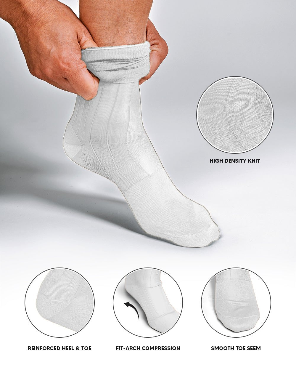 Vittorio Farina Men's Ribbed Shear Nylon Anklet Dress Socks - ank - white - 12 - Classy Cufflinks