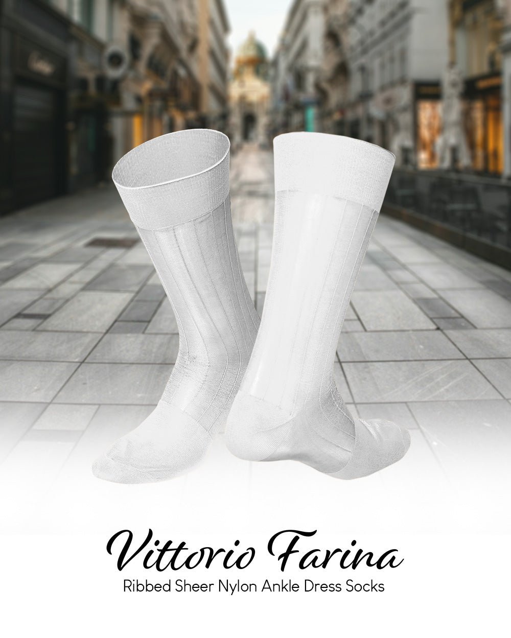 Vittorio Farina Men's Ribbed Shear Nylon Anklet Dress Socks - ank - white - 12 - Classy Cufflinks