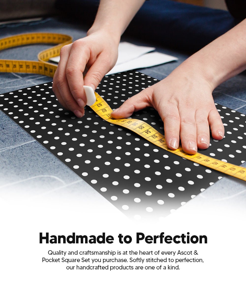 Vittorio Farina Men's Polka Dot Satin Ascot &amp; Pocket Square - ASCOTS - PD_BLACK_WHITE - Classy Cufflinks