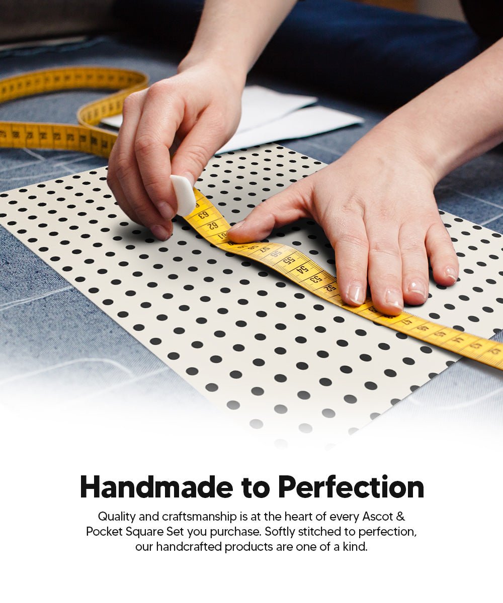 Vittorio Farina Men's Polka Dot Satin Ascot &amp; Pocket Square - ASCOTS - PD_IVORY_BLACK - Classy Cufflinks