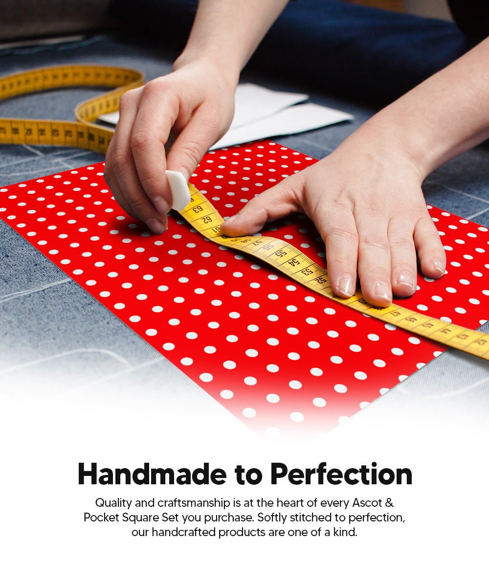 Vittorio Farina Men's Polka Dot Satin Ascot &amp; Pocket Square - ASCOTS - PD_RED_WHITE - Classy Cufflinks