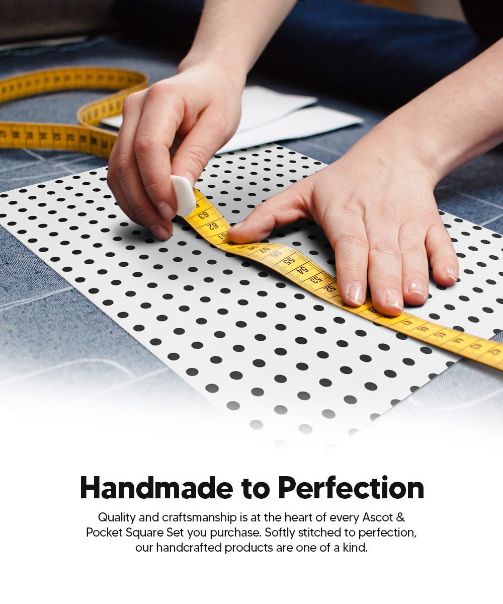 Vittorio Farina Men's Polka Dot Satin Ascot &amp; Pocket Square - ASCOTS - PD_WHITE_BLACK - Classy Cufflinks